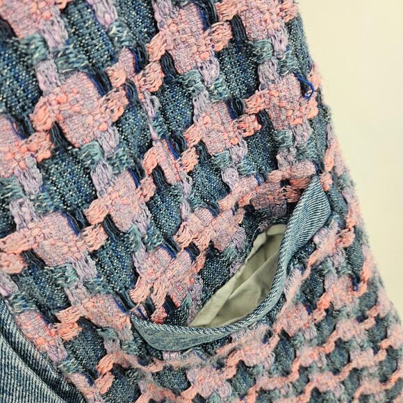 Sandro Amadora Dress Pink Blue Denim Trim Houndstooth Tweed Mini Pockets Size 4 - Picture 5 of 10